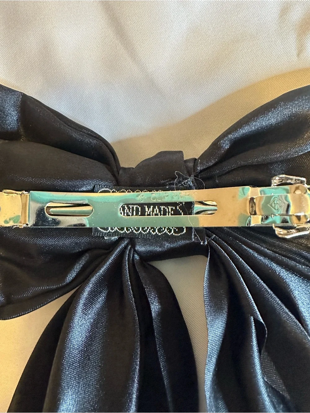 Large Black Satin Bow Barrette Long Tail Hair Clip balletcore  NWOT